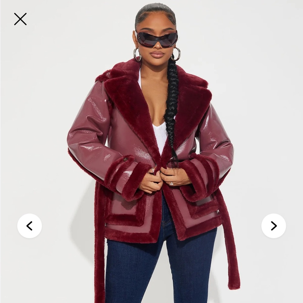 Chic Burgundy Faux Fur Jacket
